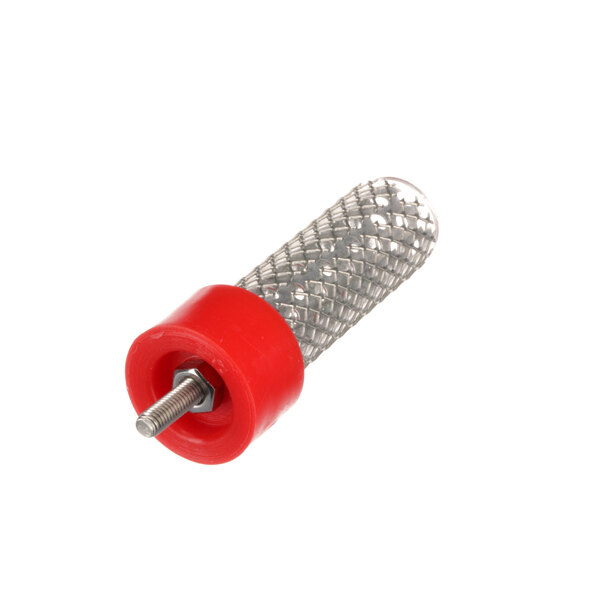 A metal rod with a red rubber cover.