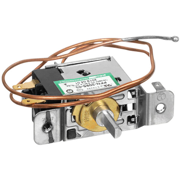 An Absocold commercial refrigeration thermostat with two wires.