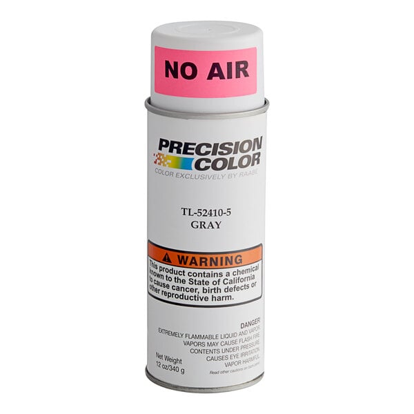 A white spray paint can with a pink label reading "Hobart Met Gray Paint"