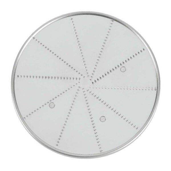 A Waring 5/64" grating and shredding disc, a circular metal plate with holes in it.