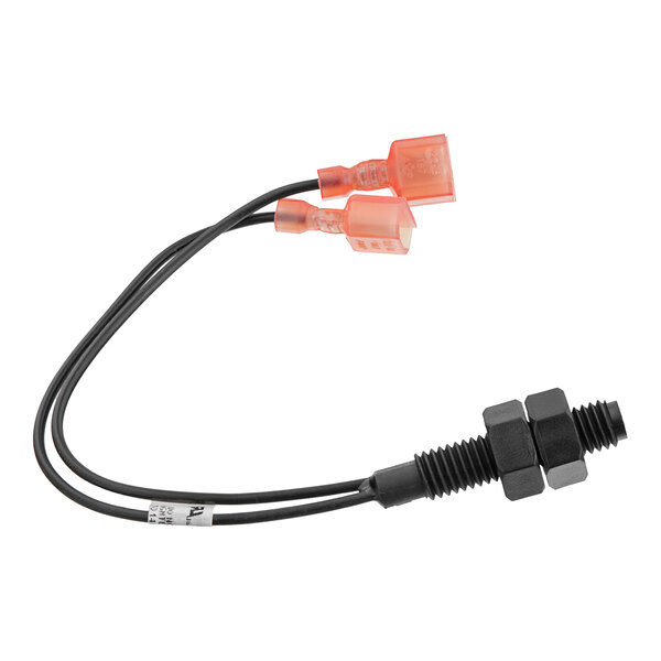 A black and orange electrical wire with a red connector for a Hobart Reed switch.