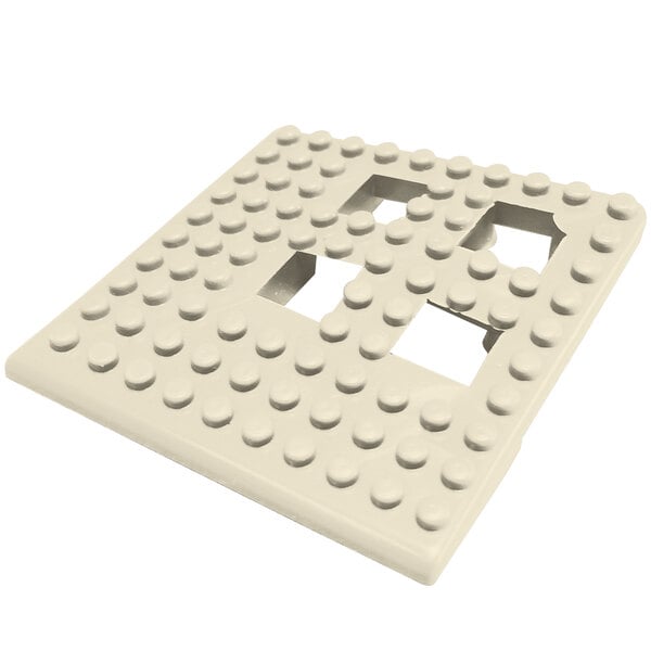 A white square corner piece with holes in it.