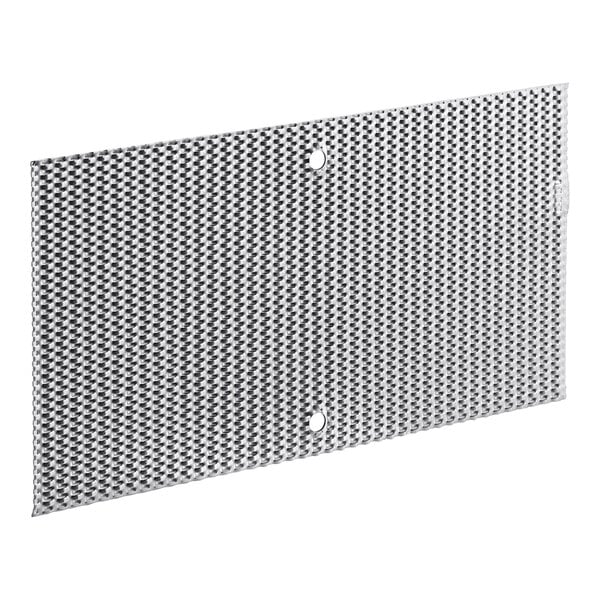 A metal mesh screen with a black and white grid.