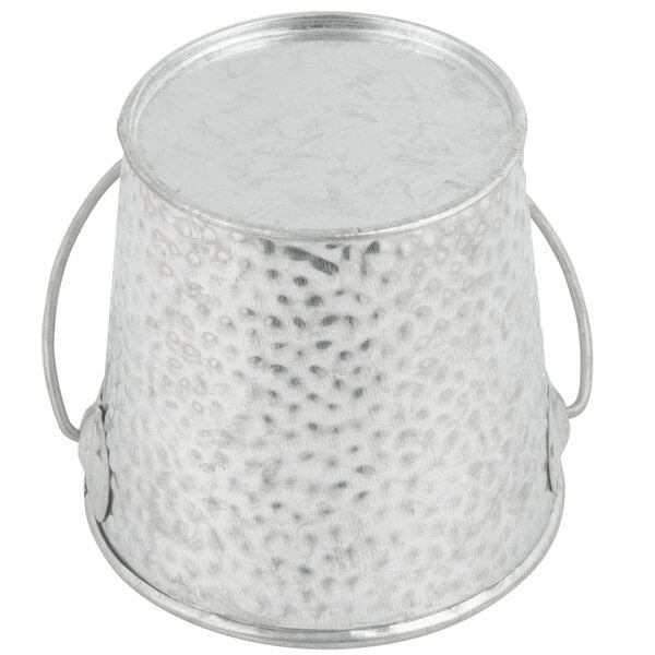 A Tablecraft galvanized steel pail with a handle.