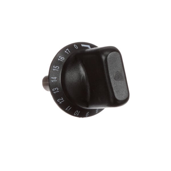 A close-up of a black Anvil America regulator knob with numbers.