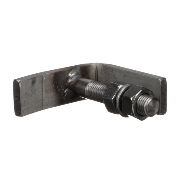 A Revent metal bracket with a screw on it.