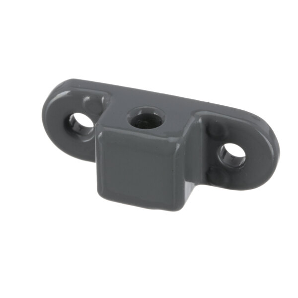 A gray plastic Shaver Specialty Co. link bearing block with two holes.