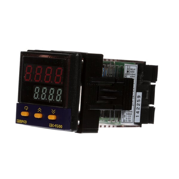 A black Thermodyne digital controller with a red digital display.