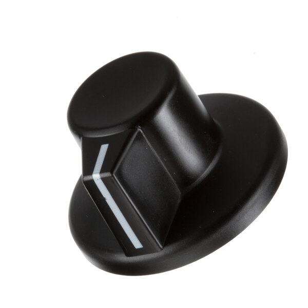 A close-up of a black Gemini knob with a white stripe.