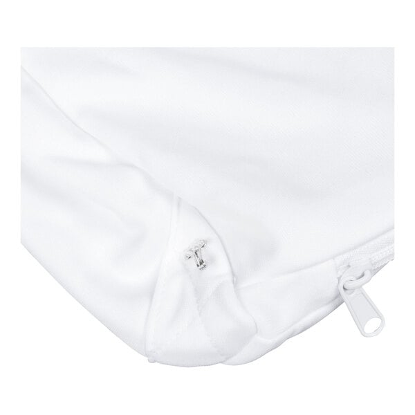 A white twin size bed bug proof box spring cover with a zipper closure.