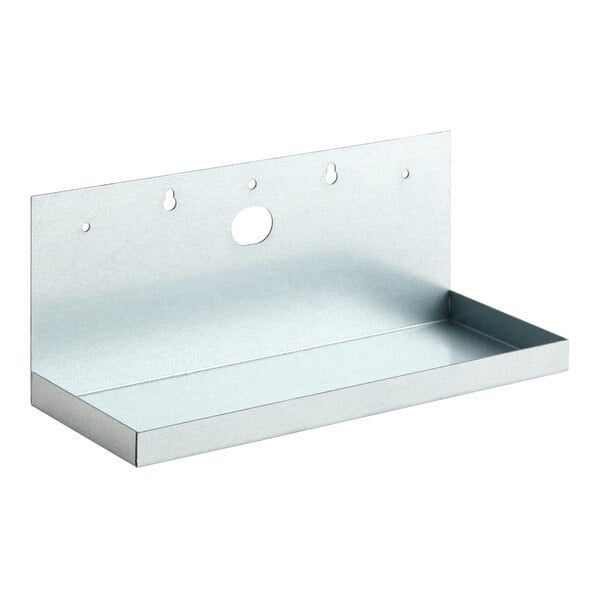 A metal wall-mount bracket with a flat base and raised edges, designed for holding items securely.