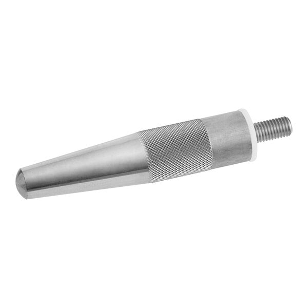 A close-up of a Robot Coupe Plate Locking Nut, a stainless steel screw with a metal tip.