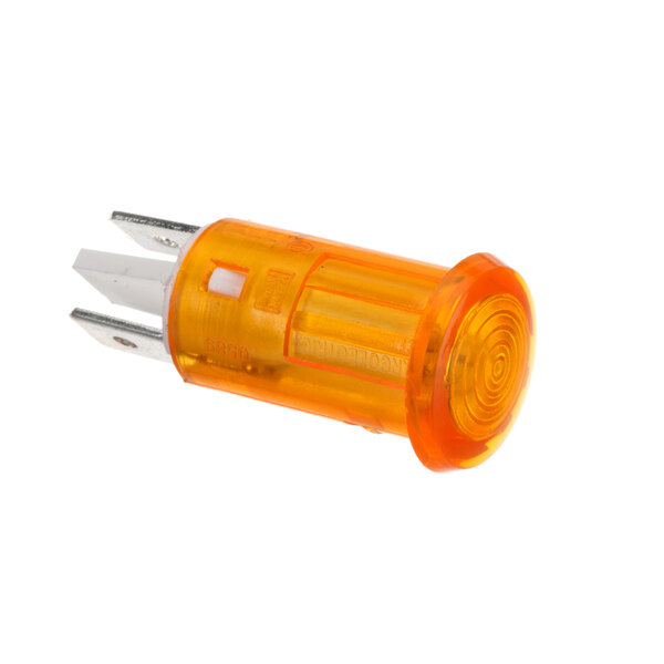 A close up of a small orange pilot light with white accents.