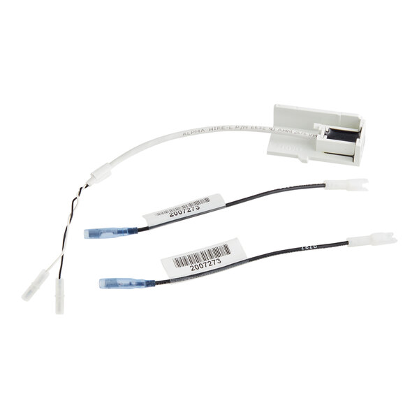 A white Manitowoc Ice magnetic switch with two wires and a connector.