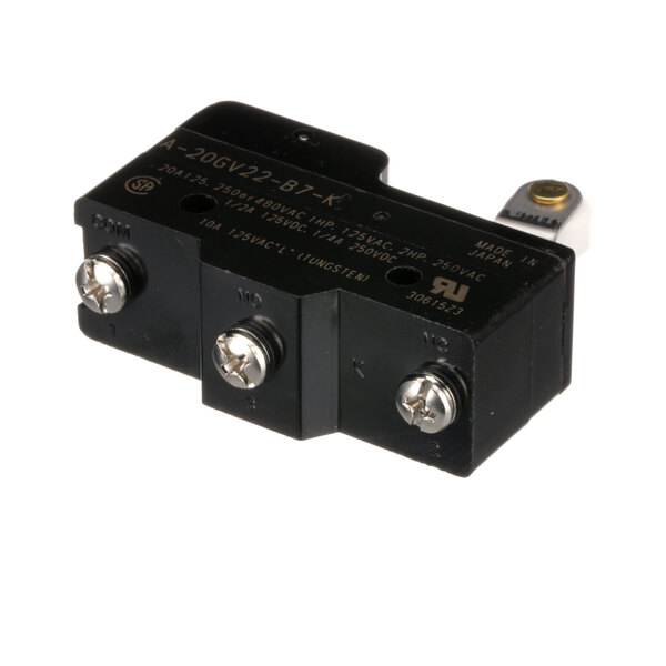 A black rectangular LBC Bakery Equipment door microswitch with screws.
