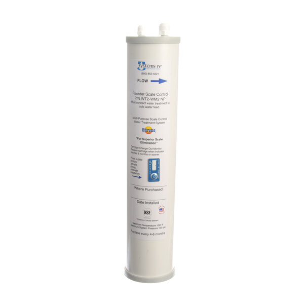 A white Systems IV WT2 water filter cartridge with blue text.