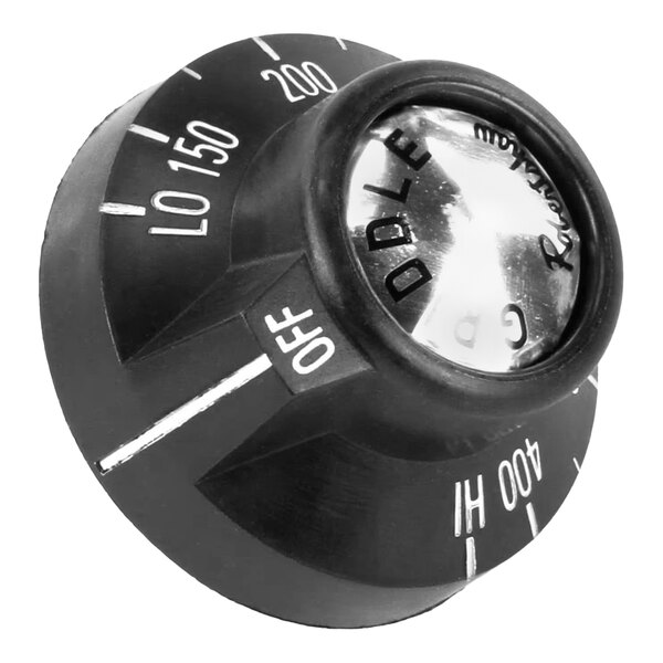 A black Royal Range 1517 thermostat dial with white temperature markings and an off position indicator.