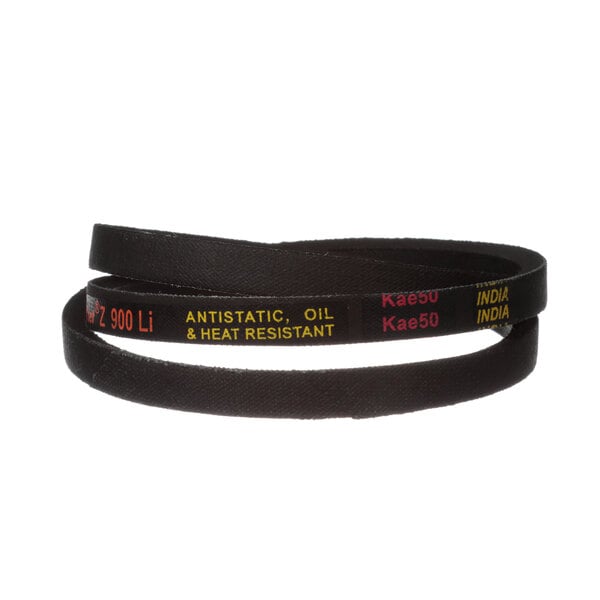 A pair of black belts with yellow text reading "Erika Record" and "Baking Equipment"