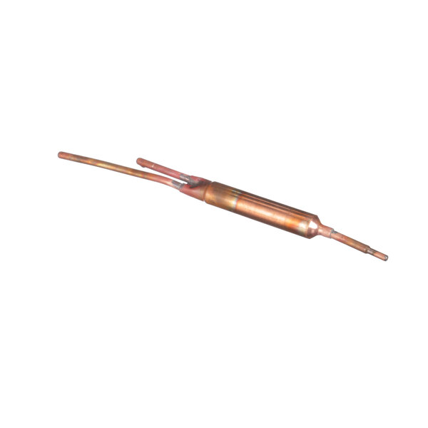A close-up of a copper tube with a small metal rod inside.