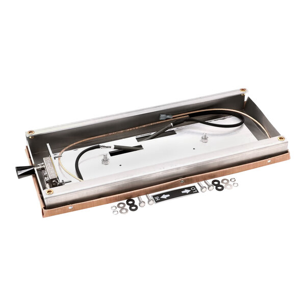 A metal box with wires and screws.