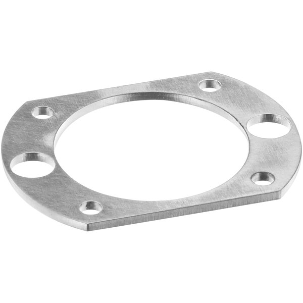 A silver metal Cleveland clamping flange with holes.