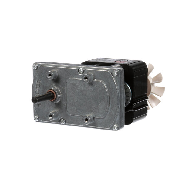 A close-up of an Adcraft conveyor motor with a white propeller.