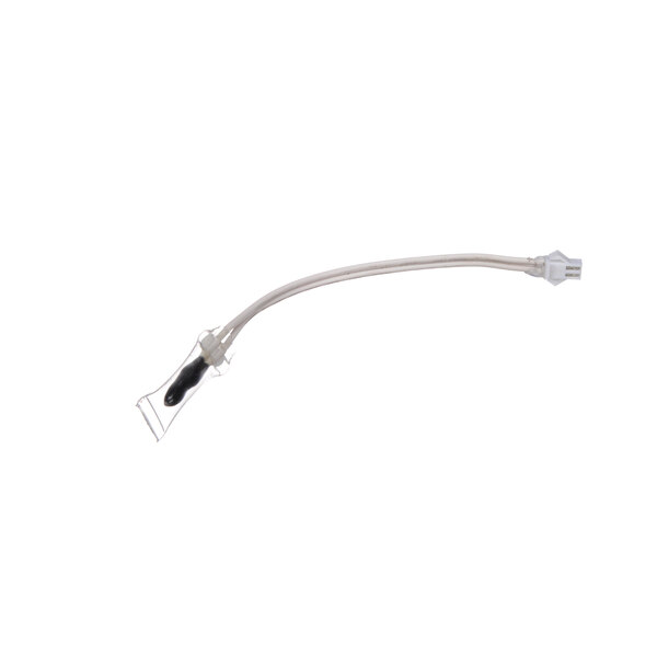 A close-up of Maxx Cold defrost sensor with a white cable and black connector.