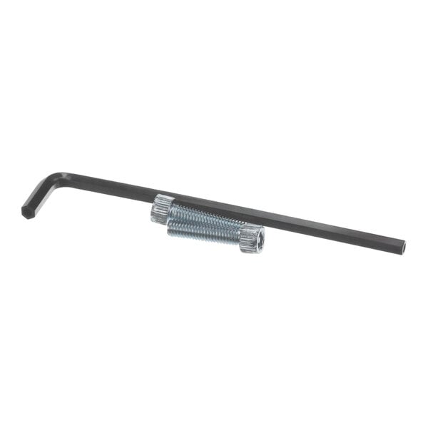 A black metal hex key with screws on it.