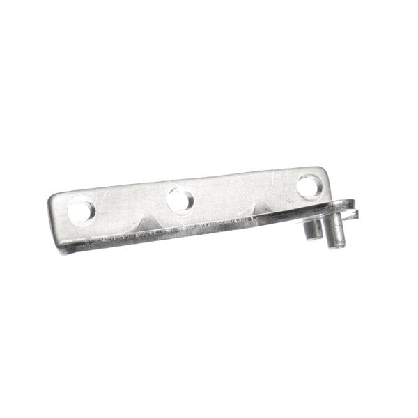 A metal plate with two holes on it, a metal piece with holes, the Everest Refrigeration DHG01-00 Right Top Hinge.