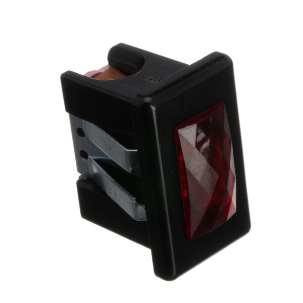 A black and red switch with a red pilot light.