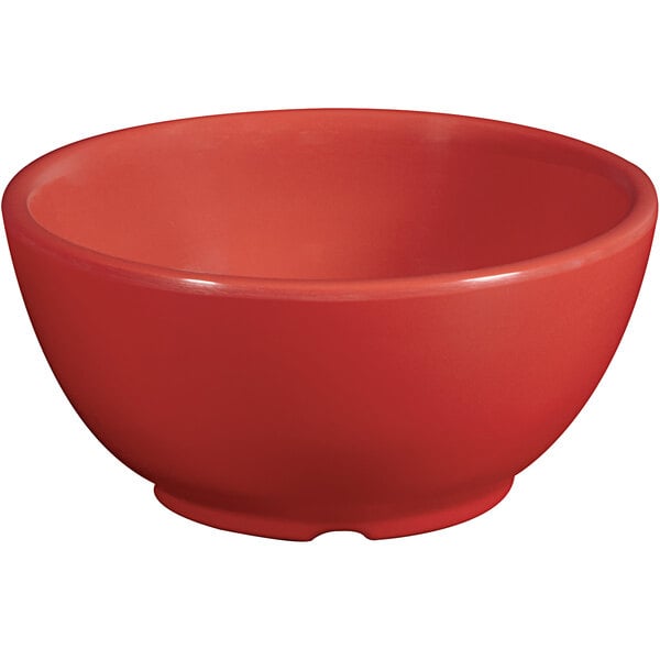 A red bowl with a white background.