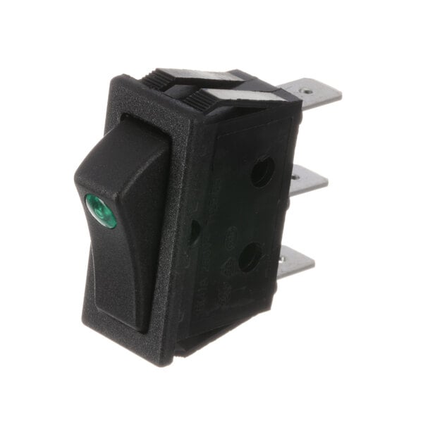 A black Adcraft HDS-19 switch with green light on it.