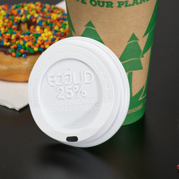 Eco-Products 10, 12, 16, and 20 oz. White Recycled Content Hot Paper Cup  Lid - 1000/Case