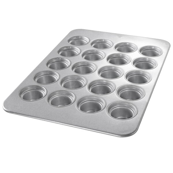 A Chicago Metallic jumbo crown muffin pan with 20 cupcake holes.