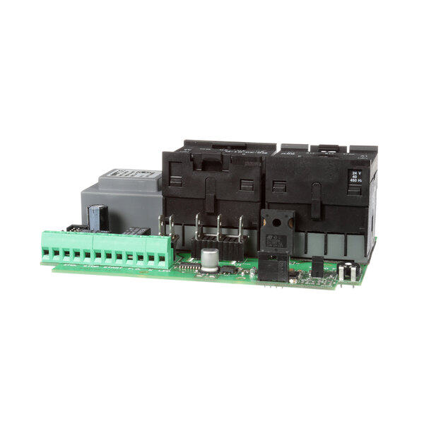 A close-up of an Omcan FMA control board with two connectors.