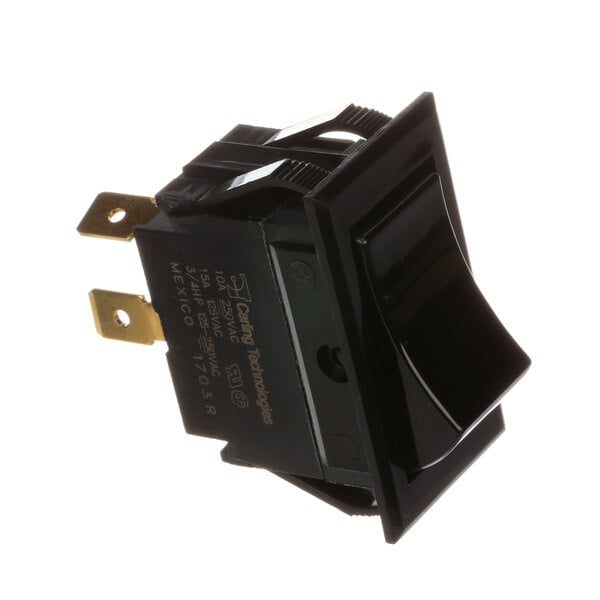 A black manual rocker switch with a black handle.