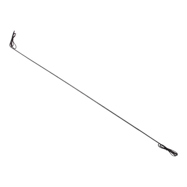 A long, thin black heater element with wires at both ends, designed for use in refrigeration units.