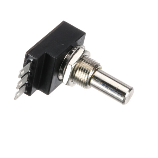A close-up of a black and silver Wood Stone potentiometer.