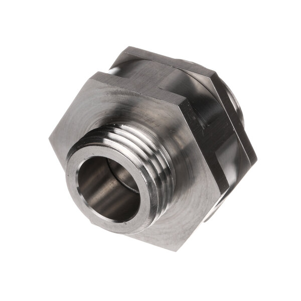 A close-up of a stainless steel threaded metal nut on a Jackson dishwasher top bearing.