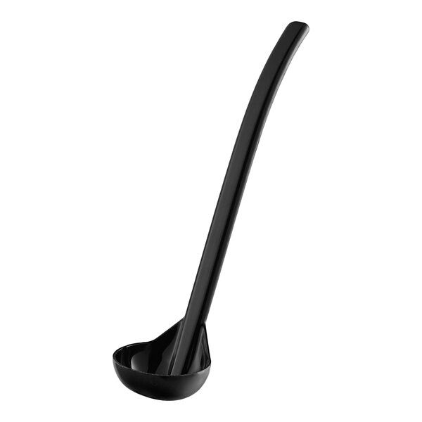 A black ladle with a long handle.