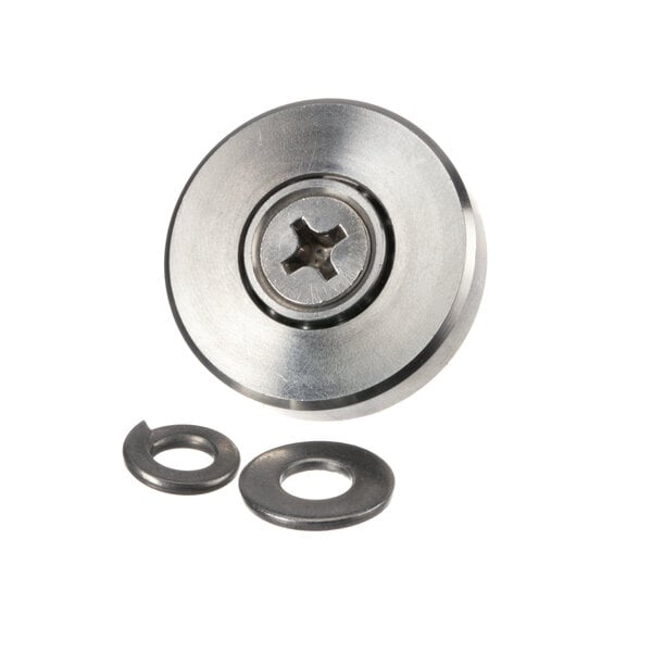 A close-up of a Florida Stainless Fabricators drawer roller nut and washer set.
