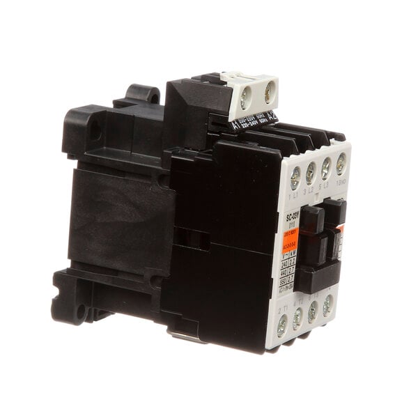 A close-up of a black rectangular Jackson 5945-002-65-00 contactor with black and white electrical components.