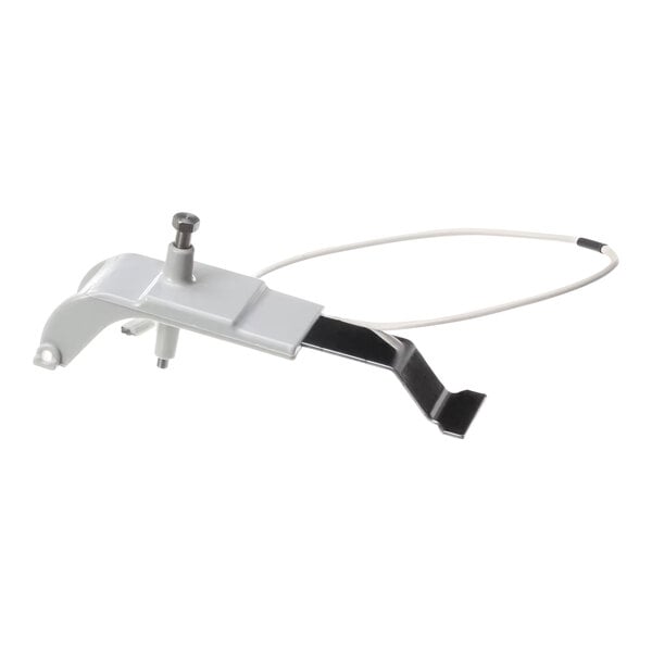 An ITV ice thickness probe with a white metal clamp and a metal bar.