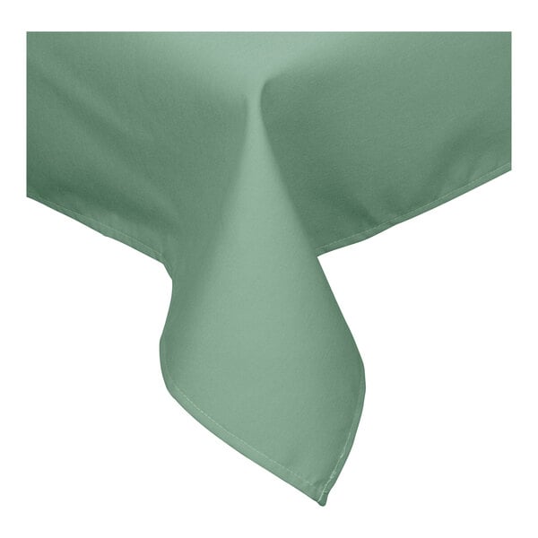 A seafoam green rectangular tablecloth with a folded edge.