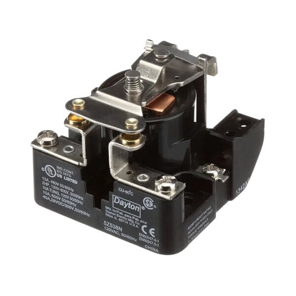 A small black and silver Egg King 605D motor relay with a metal cover.