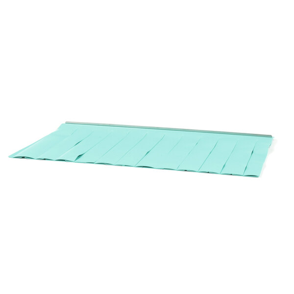 A mint green plastic Meiko curtain W rail tray with a handle.