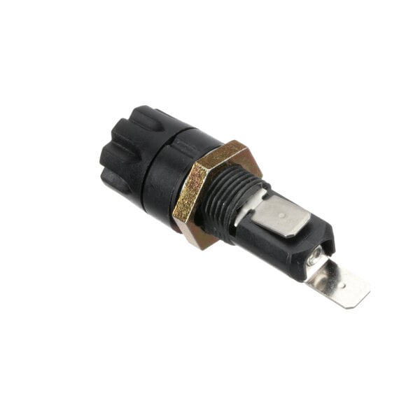 A close-up of a black and silver VacMaster fuse holder.