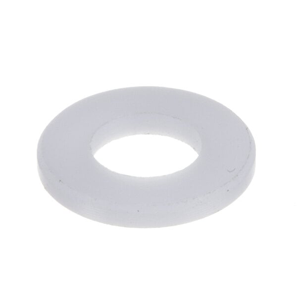 A white round rubber washer with a hole in it.