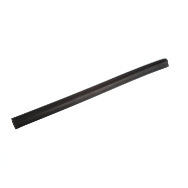 A long black rubber tube on a white background.