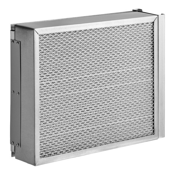 A rectangular metal-framed filter with a diamond-patterned mesh surface.